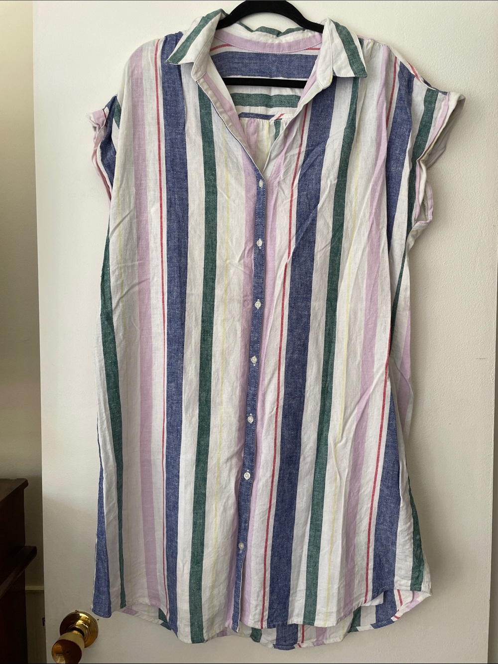 Old Navy Linen Blend Multicolor Stripe Button Down Shirt Dress XL